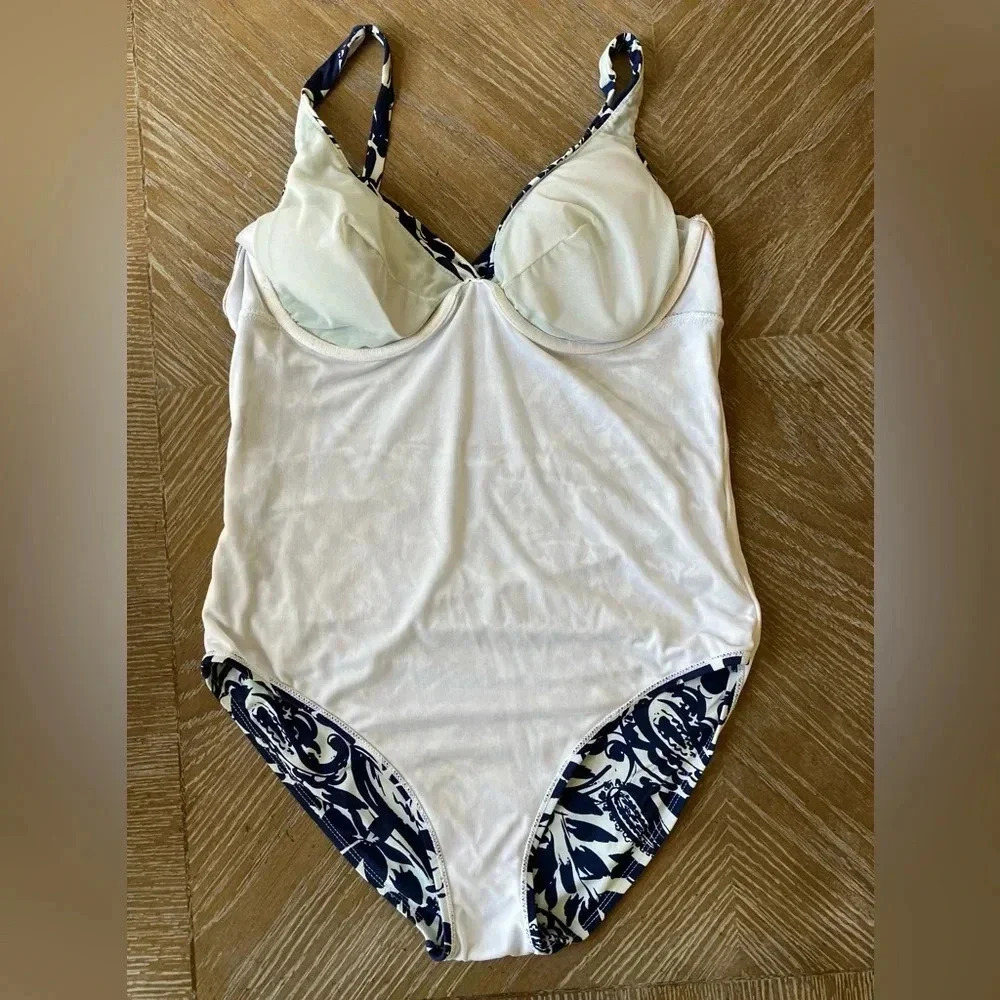 Liz Claiborne Navy & White Paisley & Floral One Piece Swimsuit Size 10 - Picture 5 of 6